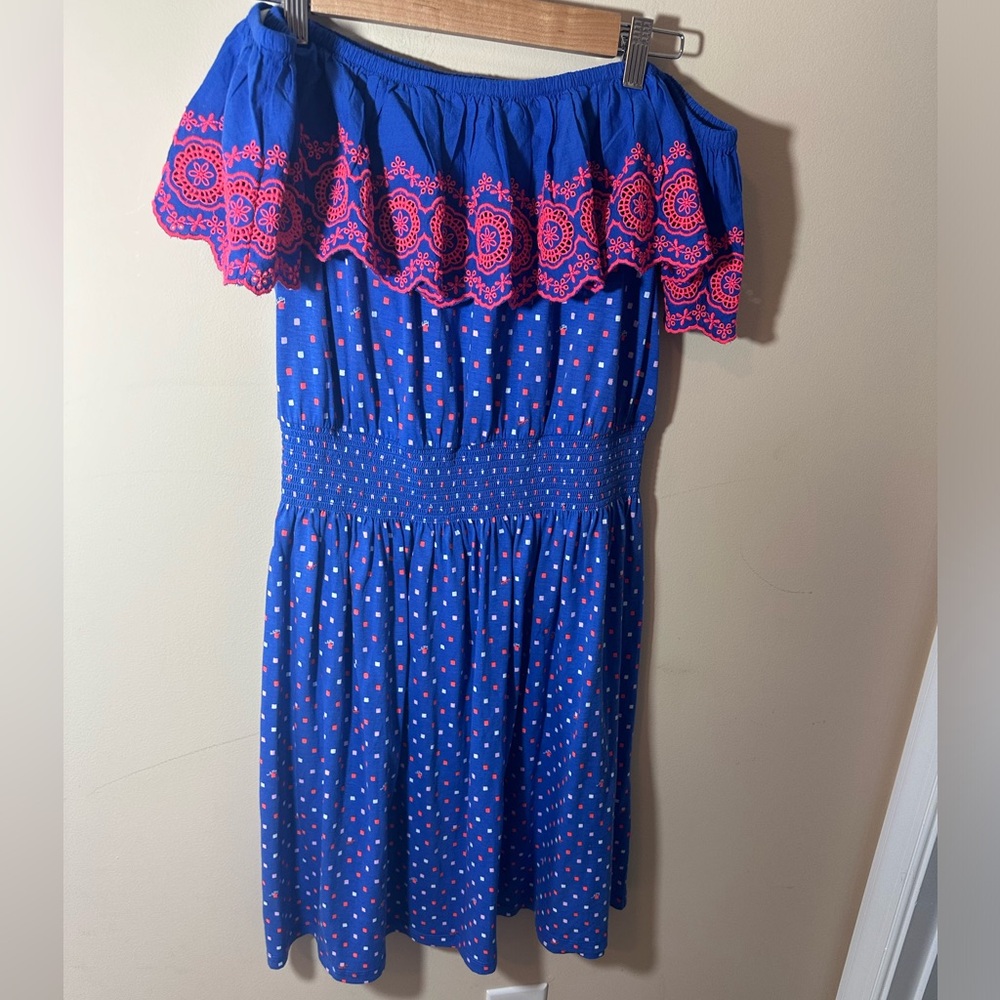 Lilly pulitzer kalama smocked off shoulder dress size L - Picture 2 of 9